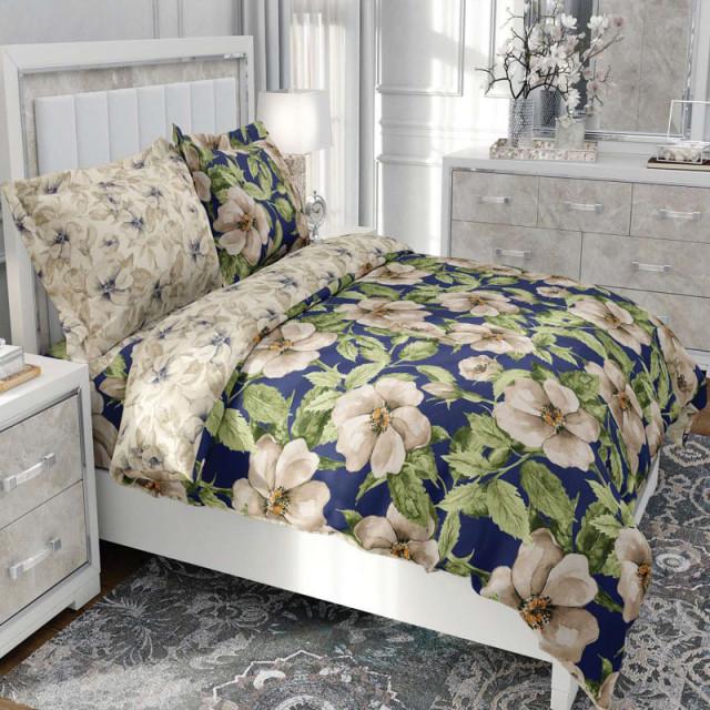 روتختی دو نفره کارینا طرح گل زمینه سرمه ای