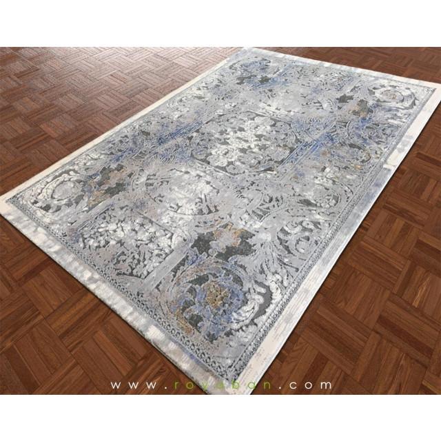 فرش طرح فرانسوی زمینه کرم و آبی کد 1328