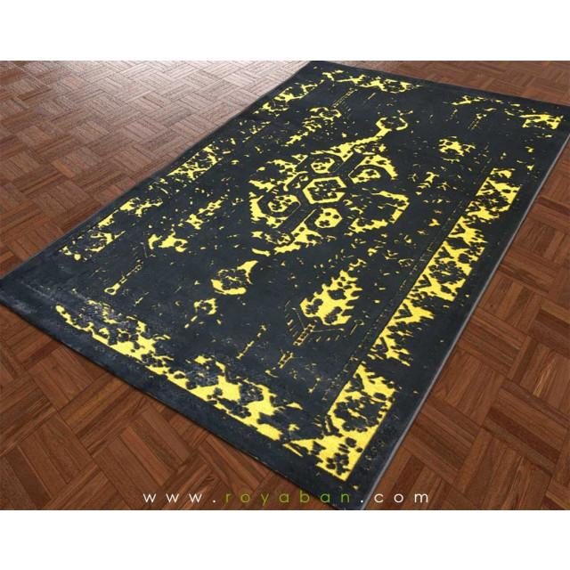 فرش وینتیج رنگ زرد و خاکستری