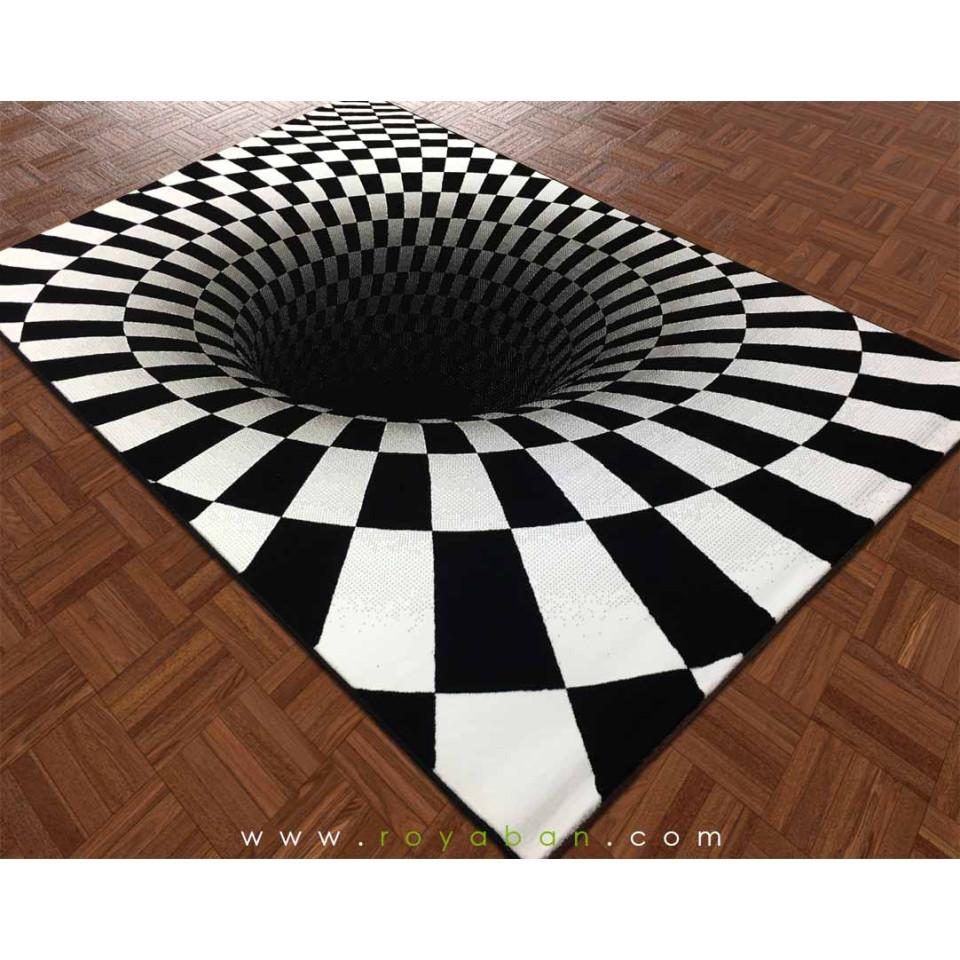 فرش سه بعدی 6 متری مدل سیاهچاله (سیاه و سفید)