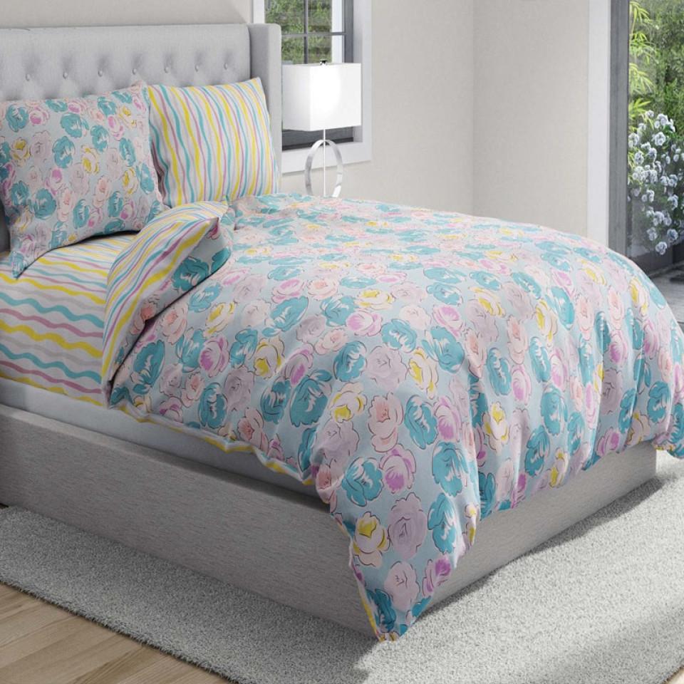 سرویس روتختی یکنفره با طرح رزهای آبی و صورتی