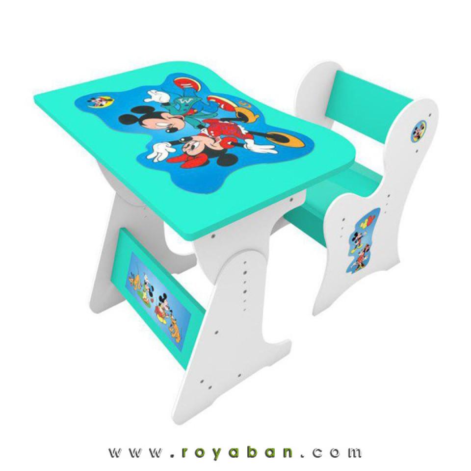 میز و صندلی کودک قابل مونتاژ مدل MK69 رنگ سفید و فیروزه ای