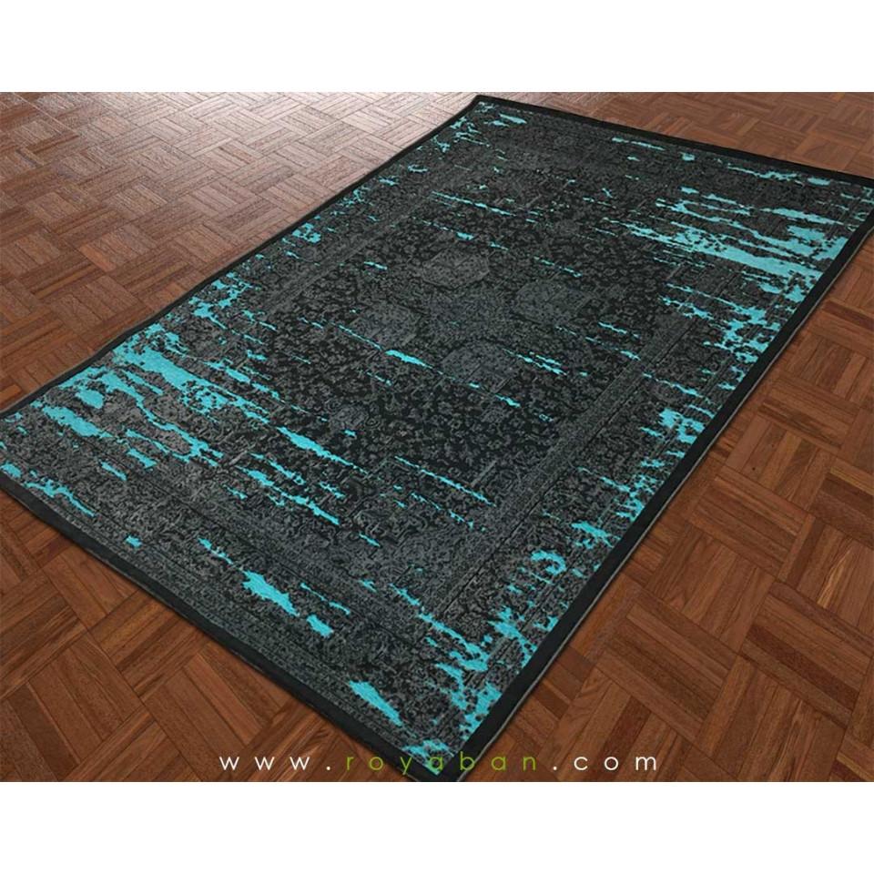 فرش وینتیج رنگ توسی و آبی