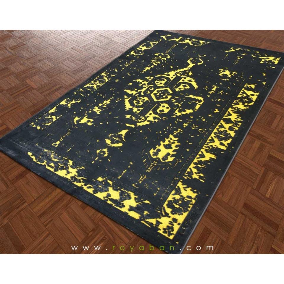 فرش وینتیج رنگ زرد و خاکستری