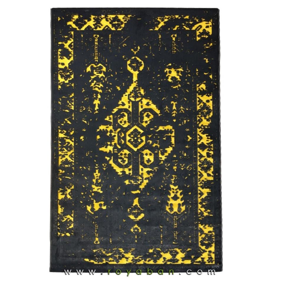 فرش وینتیج رنگ زرد و خاکستری