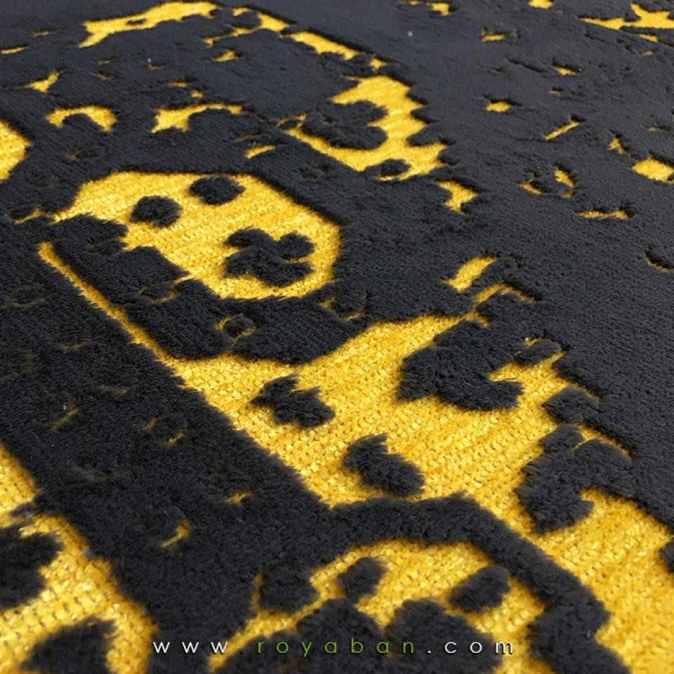 فرش وینتیج رنگ زرد و خاکستری