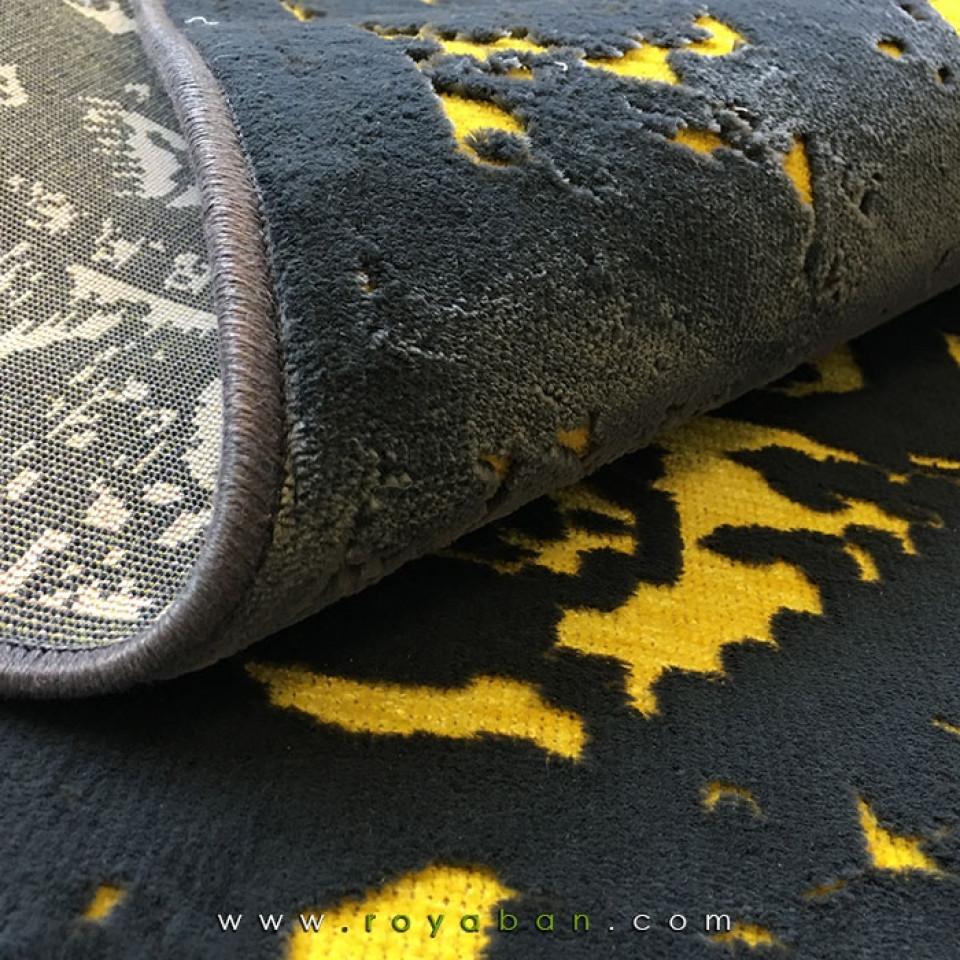 فرش وینتیج رنگ زرد و خاکستری