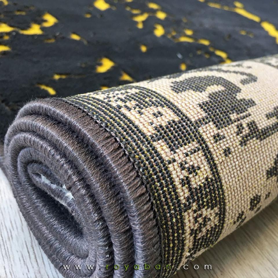 فرش وینتیج رنگ زرد و خاکستری