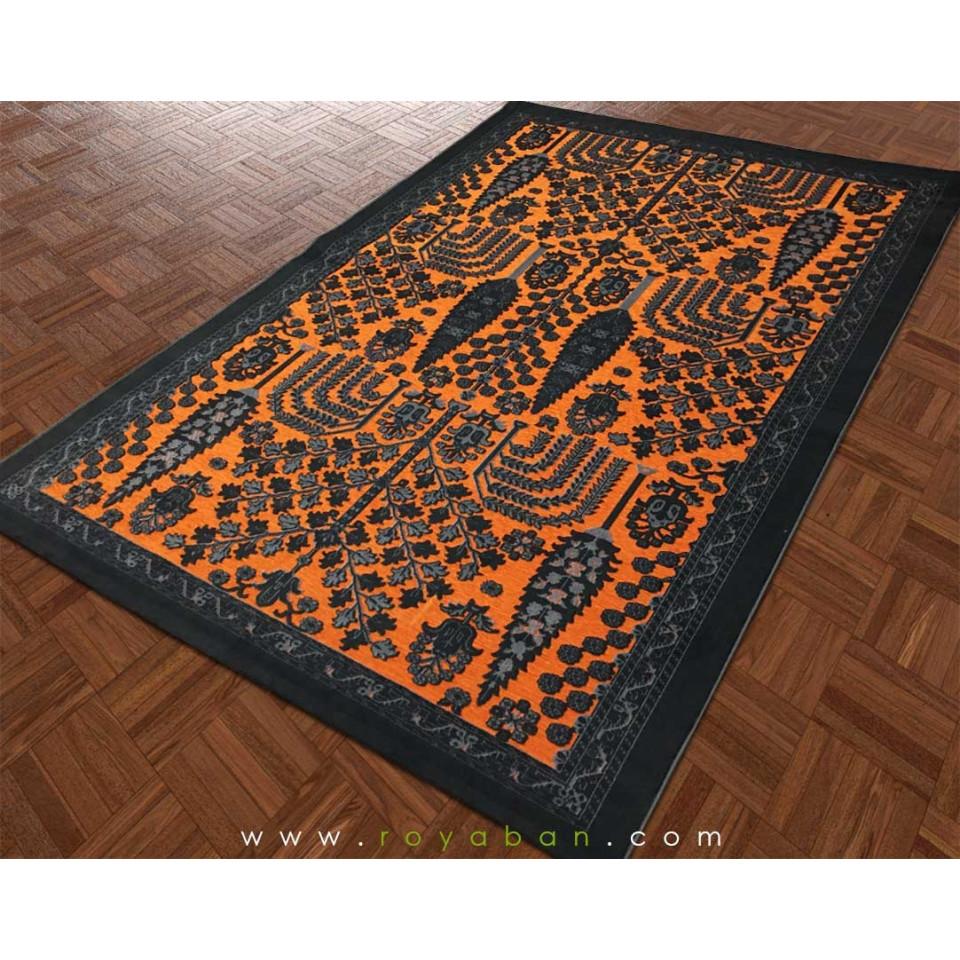 فرش وینتیج رنگ توسی و نارنجی