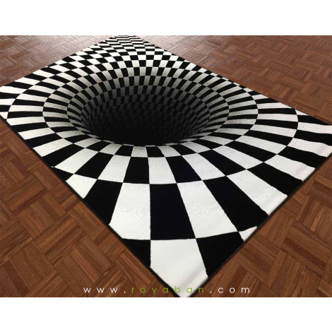 فرش سه بعدی 4 متری مدل سیاهچاله (سیاه و سفید)